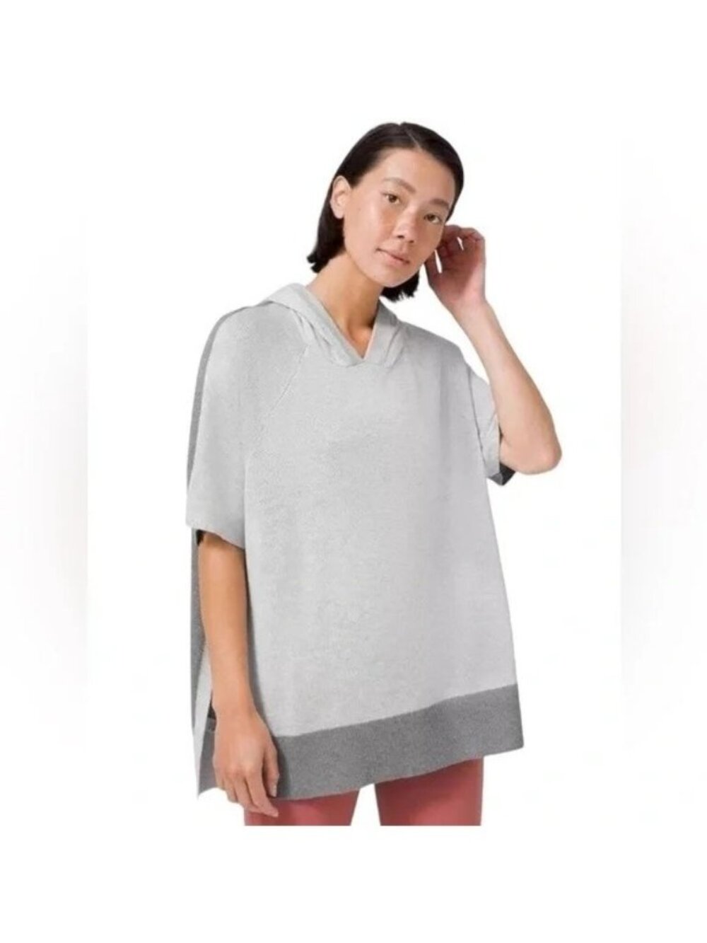 Lululemon Gray Coloblocked Cashmere Blend Hooded Short Sleeve Poncho Sweater M/L